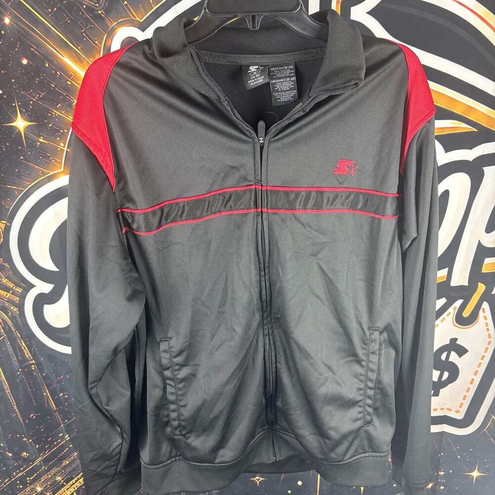 Starter Men's Black and Red Full-Zip Track Jacket, Size Medium (38-40)